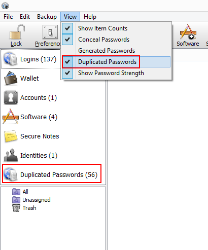 Show Duplicated Passwords option