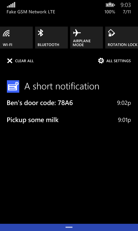 Overview of the notification center with two toasts
