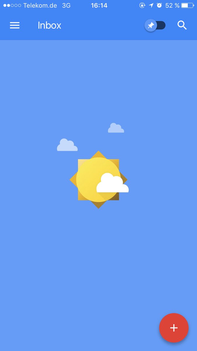 Screenshot of the Inbox by Gmail inbox-zero, a big sunny sky