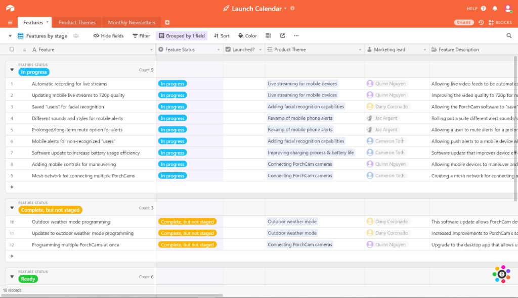 Airtable Launch Calendar showcase