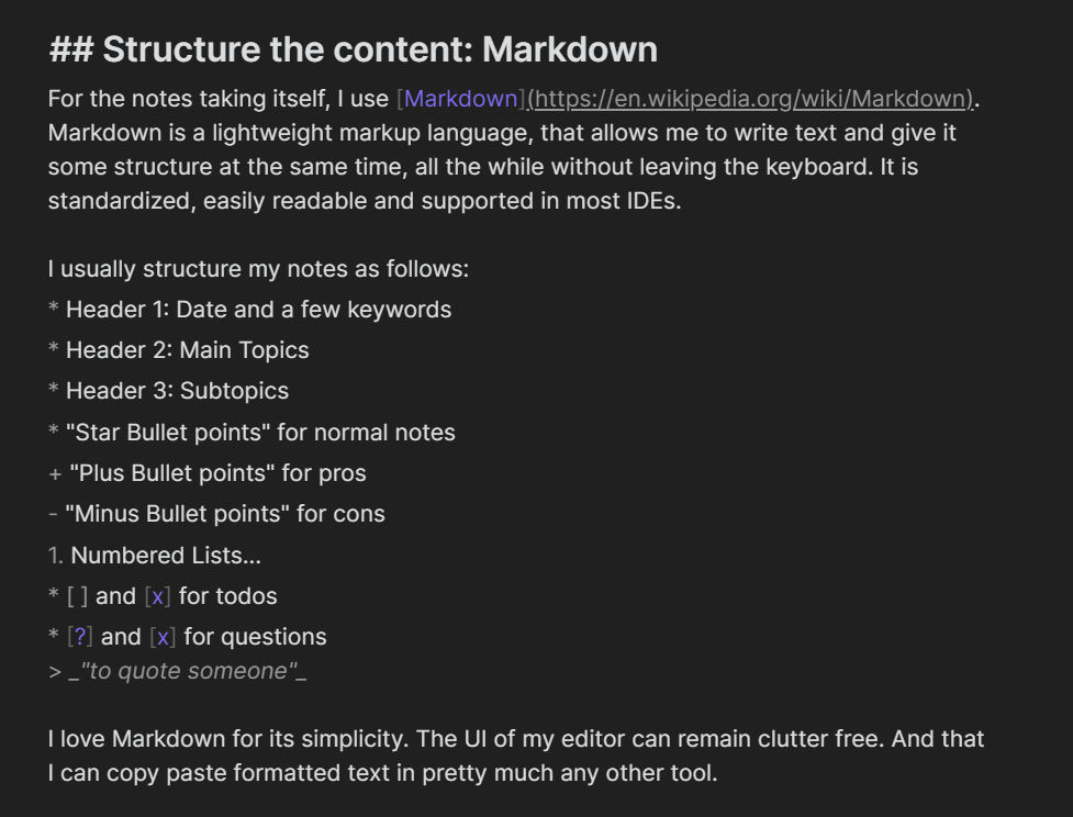 Screenshot of a markdown file in Obsidian