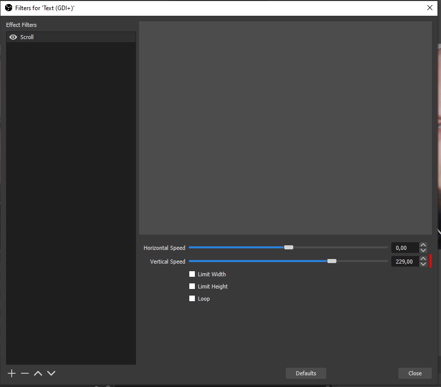 Setting up the text scrolling in OBS